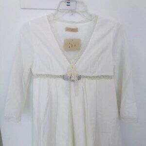 Pamilla Italian Designer Linen Croshet Girls Dress W/Swarovski Crystals & Lace